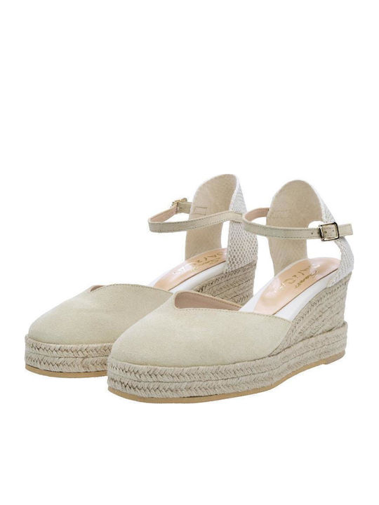 Women's Leather Platform Espadrilles Beige