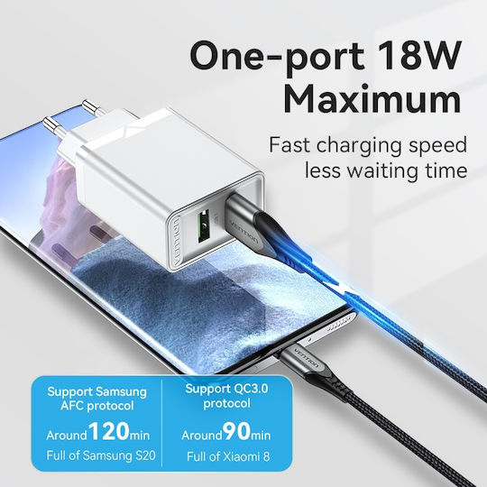 Vention Φορτιστής Χωρίς Καλώδιο με 2 Θύρες USB-A 18W Quick Charge 3.0 Λευκός (FBAW0-EU)