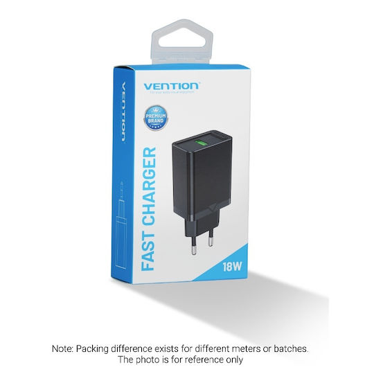 Vention Charger Without Cable with USB-A Port 18W Quick Charge 3.0 Blacks (FABB0-EU)