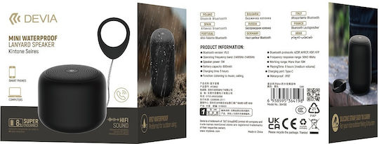 Devia Kintone Mini Αδιάβροχο Ηχείο Bluetooth 5W με Διάρκεια Μπαταρίας έως 8 ώρες Μαύρο