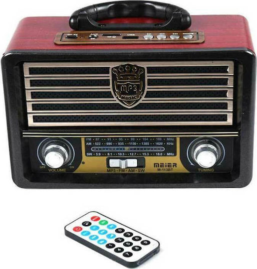 Meier MD113BT Retro Φορητό Ραδιόφωνο Επαναφορτιζόμενο με Bluetooth και USB Μαύρο