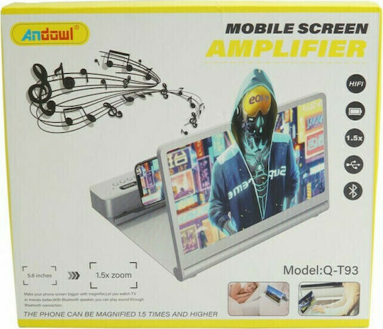 Andowl Phone Screen Magnifier Q-T93 with Bluetooth Speaker in Black color