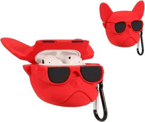 Lykl Bulldog Θήκη Σιλικόνης με Γάντζο σε Κόκκινο χρώμα για Apple AirPods