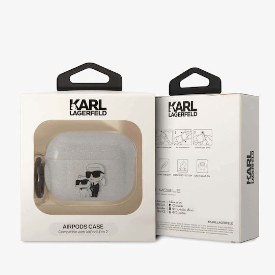 Karl Lagerfeld Karl And Choupette 3D Калъф с кука Glitter за Apple AirPods Pro