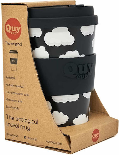 QuyCup Κούπα Μπαμπού με Καπάκι Μαύρη 400ml