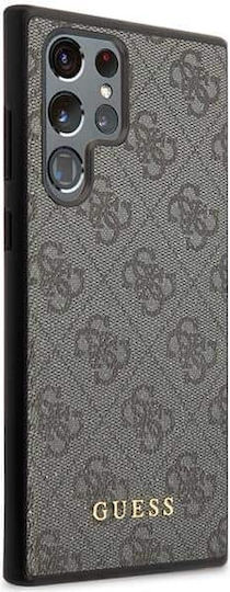 Guess 4G Metal Logo Umschlag Rückseite Synthetisches Leder / Kunststoff Gray (Galaxy S23 Ultra)
