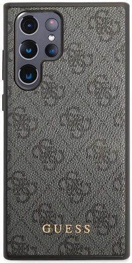 Guess 4G Metal Logo Umschlag Rückseite Synthetisches Leder / Kunststoff Gray (Galaxy S23 Ultra)