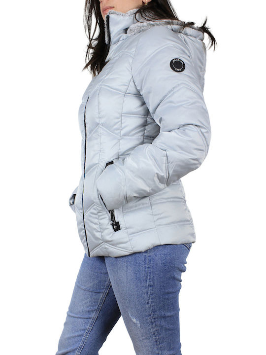 Nautica Women's Short Puffer Jacket for Winter with Hood Gray