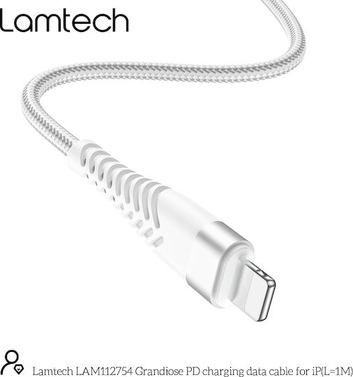 Lamtech Плетена USB-C към Lightning кабел Бял 1м (LAM112754)