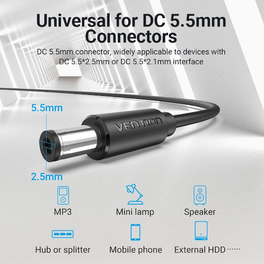 Vention USB 2.0 Кабел USB-A мъжки - DC Черен 0.5м CEYBD