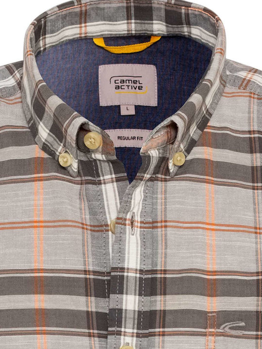 Short-sleeved Cotton Shirt Checked Brown