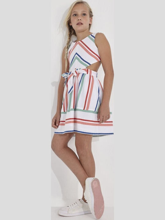 Kinderkleid Ärmellos Gestreift Weiß