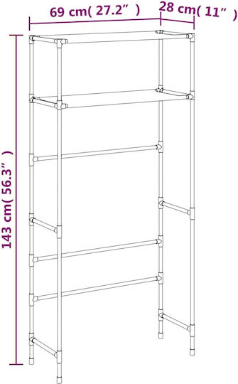 vidaXL An der Wand montiert Badezimmerregal Metallisch mit 2 Regalböden 69x28x143cm Gray