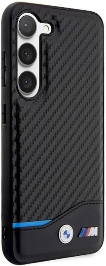 BMW Carbon Umschlag Rückseite Leder / Kunststoff / Silikon Schwarz (Galaxy S23)