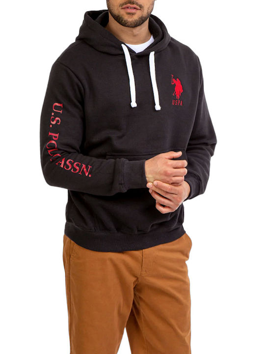 U.S. Polo Assn. Herren Sweatshirt mit Kapuze und Taschen Schwarz