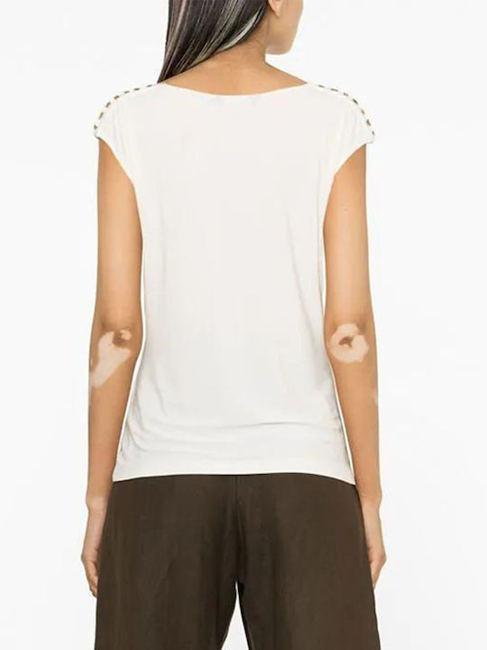 Priyanne Women's Summer Blouse Cotton Sleeveless Drape White