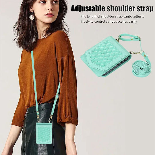 Rhombic Texture Synthetic Leather Back Cover with Strap Turquoise (Galaxy Z Flip3 5G)