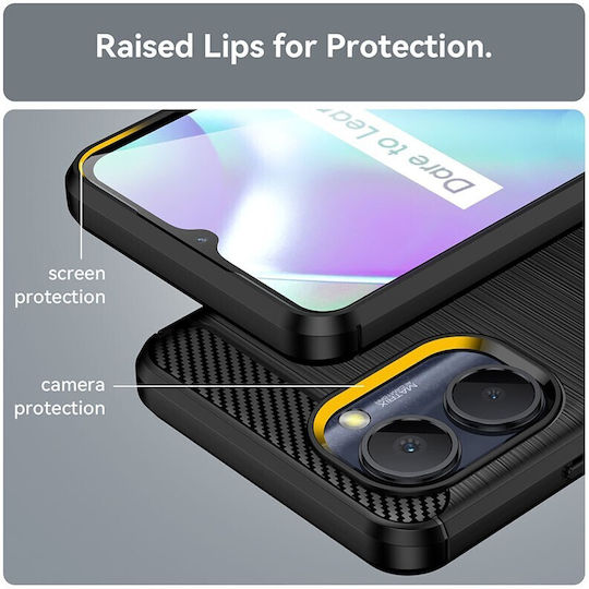 Carbon Fiber Umschlag Rückseite Silikon Schwarz (Realme C33)