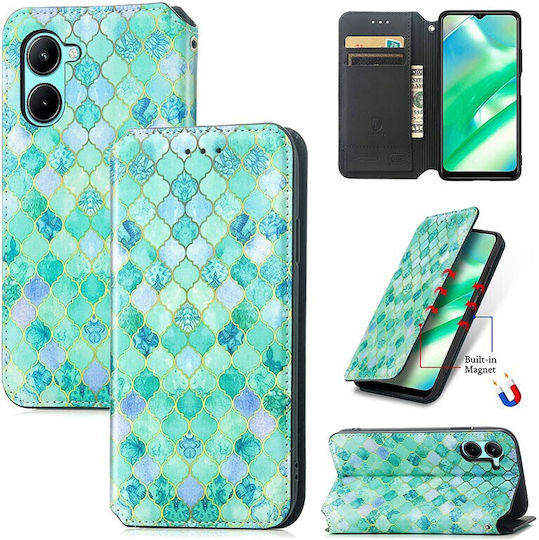 Emerald Книга Изкуствена кожа Зелен (Realme C33)