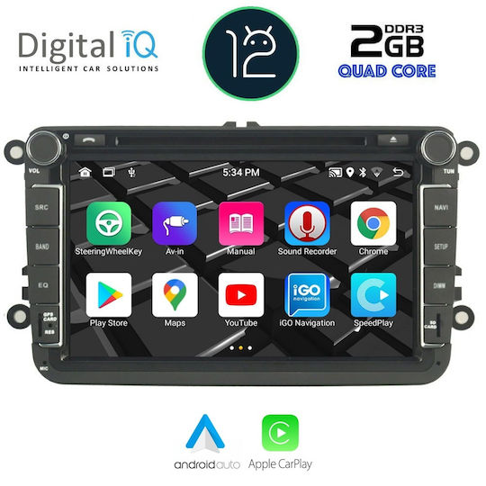 Digital IQ Car Audio System for Seat Altea / Leon / Toledo Skoda Yeti / Fabia / Rapid / Roomster / Superb Volkswagen Amarok / Beetle / Touran 2004-2014 with Clima (Bluetooth/USB/AUX/WiFi/GPS/Apple-Carplay/Android-Auto/CD) with Touch Screen 8"