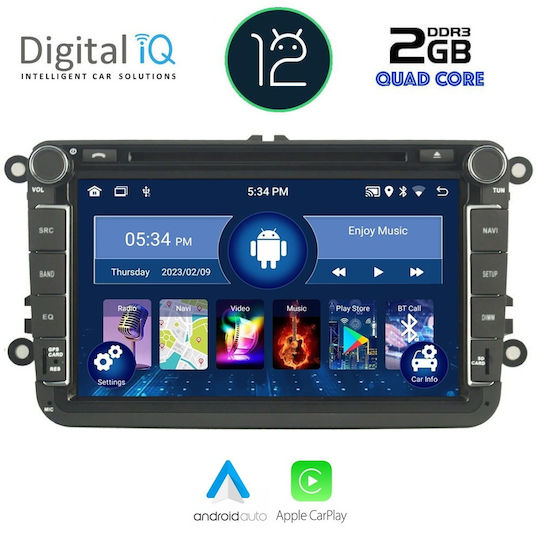 Digital IQ Car Audio System for Seat Altea / Leon / Toledo Skoda Yeti / Fabia / Rapid / Roomster / Superb Volkswagen Amarok / Beetle / Touran 2004-2014 with Clima (Bluetooth/USB/AUX/WiFi/GPS/Apple-Carplay/Android-Auto/CD) with Touch Screen 8"