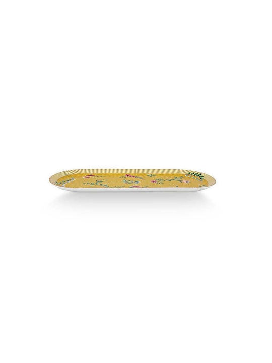 PiP Studio La Majorelle Porcelain Oval Serving Tray with Handles in Yellow Color 33x15cm 1pcs