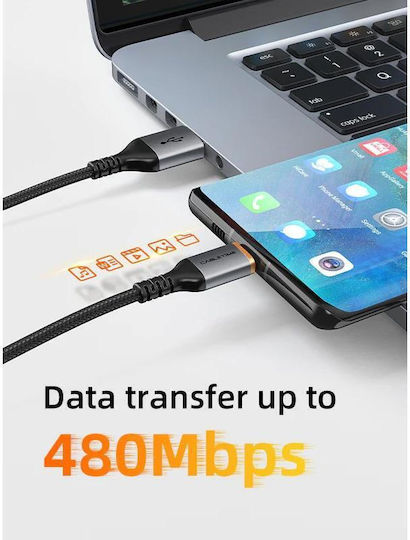 Cabletime CT-AMCM3A Braided USB 2.0 Cable USB-C male - USB-A 15W Μαύρο 1m CT-AMCM3A-AG-1