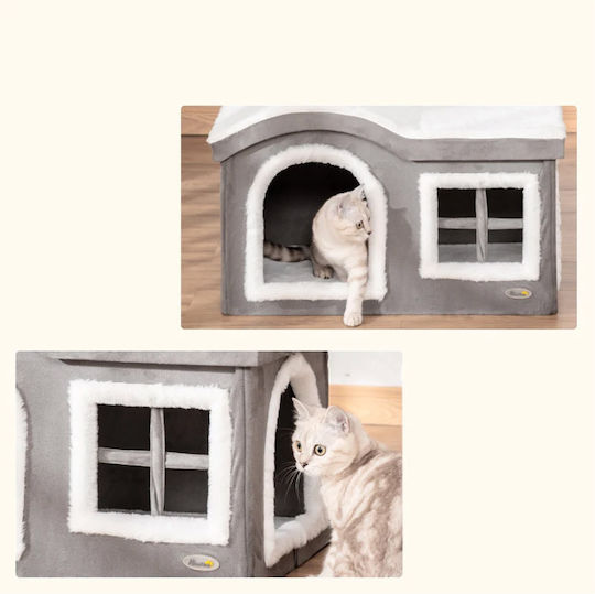 Pawhut Căsuță Pentru Pisici Gri 63.5x37x40cm