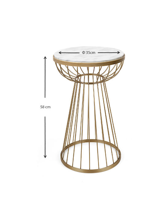 Round Side Coffee Table Tekosi Wooden Gold / White W35xL35xH58cm