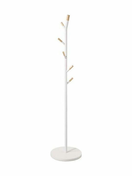 5Five Metallic Coat Rack White With 6 Wooden Hooks 40x40x175.5cm