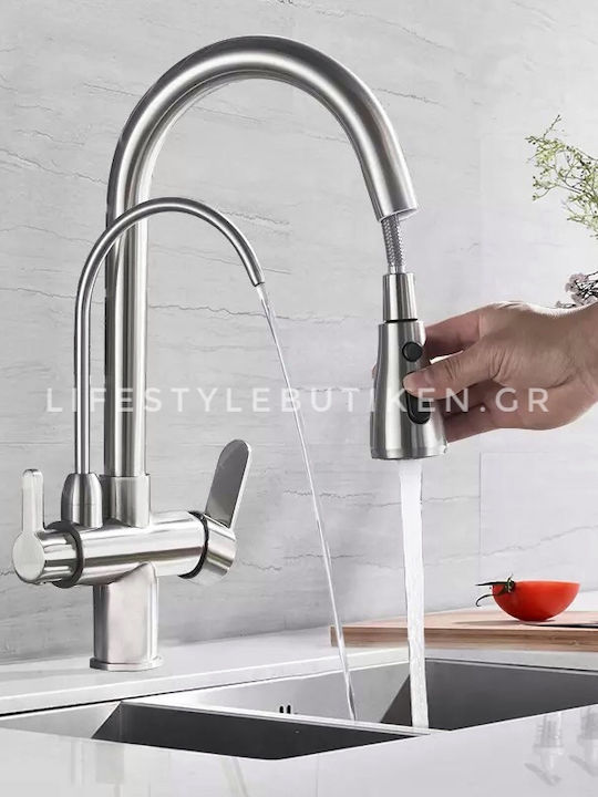 Stocco Tall Kitchen Counter Faucet with Silver Shower