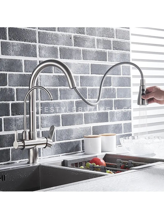 Stocco Tall Kitchen Counter Faucet with Silver Shower