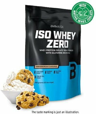 Biotech USA Iso Whey Zero With Glutamine & BCAAs Proteină din Zer Fără Gluten & Lactoză cu Aromă de Fursecuri și cremă 500gr