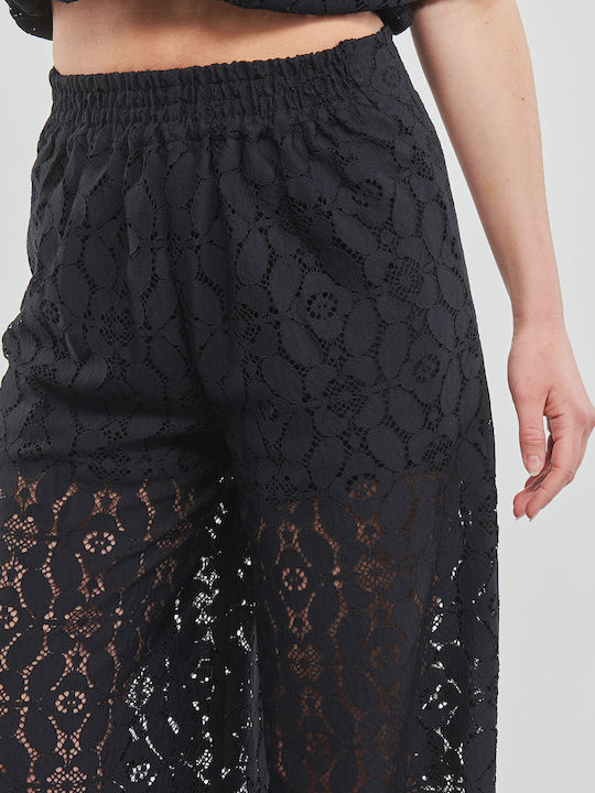 Newcastle Women's High-waisted Linen Trousers with Elastic Black