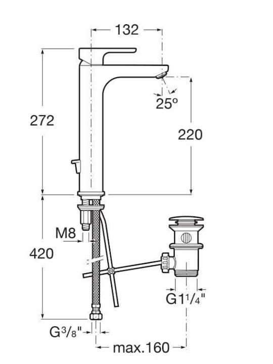 Roca L20 XL Mixing Tall Sink Faucet Silver