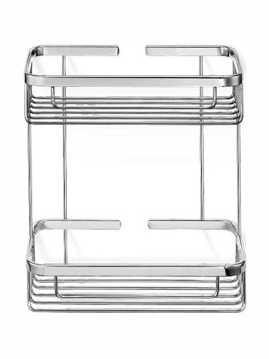 Import Hellas Montat pe perete Raft Baie Metal cu 2 Rafturi 27x13x37.5cm Argintie