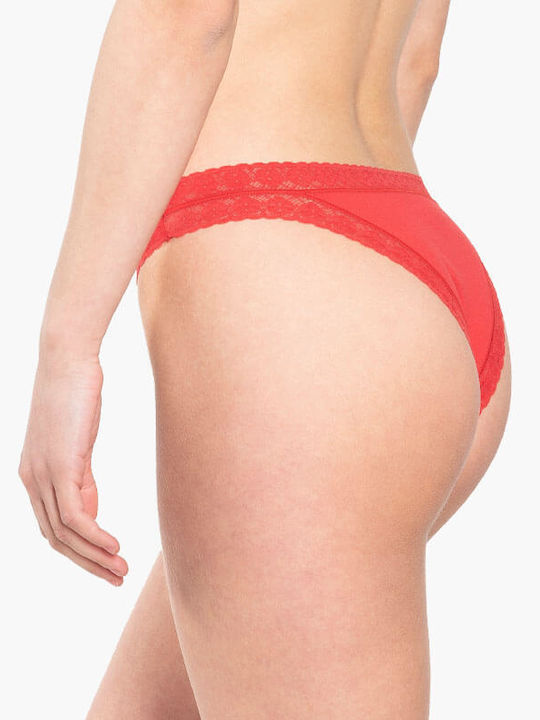 A.A UNDERWEAR Baumwolle Damen Slip mit Spitze Rot