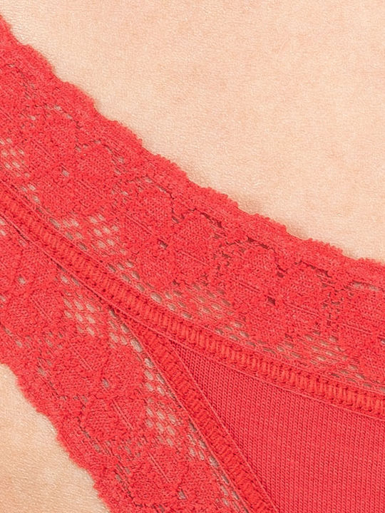 Women's Slip with Lace Red