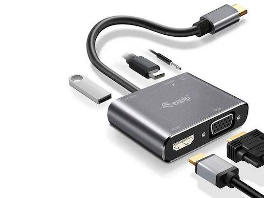 Equip USB-C Docking Station with HDMI 4K PD and Screen Connections 2 Monitors Silver