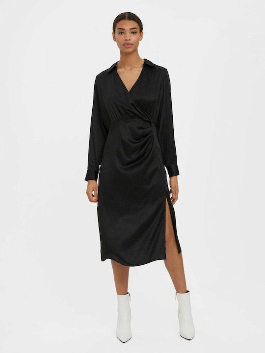Midi Evening Shirt Dress Wrap with Tearing Black