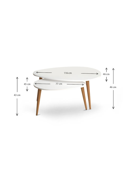 Ovales Zentral Kaffeetisch Elips Holz Weiß 2Stücke M116xL46xH46cm Megapap