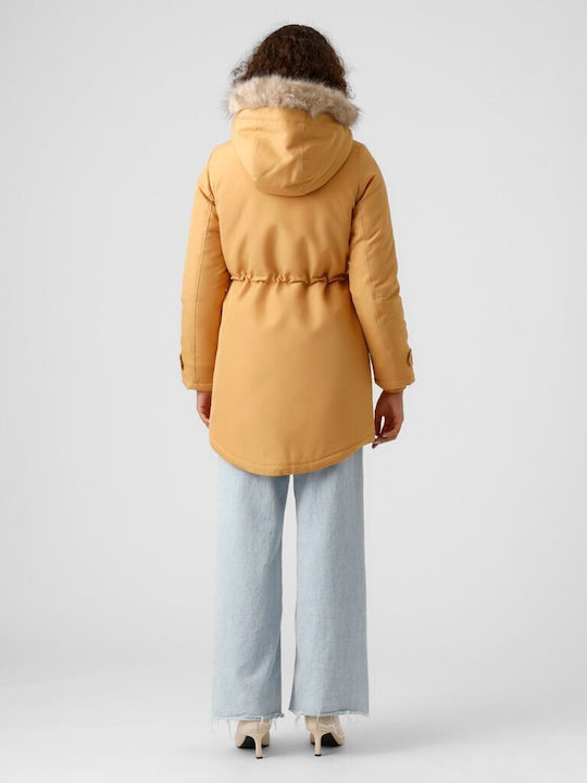 Vero Moda 10267006 Women's Short Parka Jacket for Winter with Hood Beige