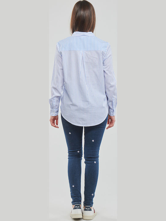 Women's Striped Long Sleeve Shirt Light Blue