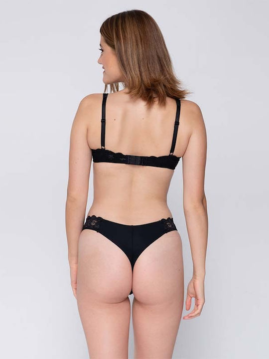 Γυναικείο String με Δαντέλα Μαύρο