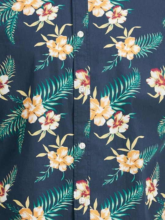 Jack & Jones Herrenhemd Kurzärmelig Blumen Marineblau