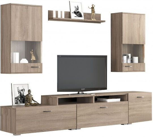 Wohnzimmer TV-Einheit Ν27 Mocha mit Vitrine L225xB45xH130cm