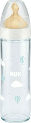 Nuk Glasflasche New Classic Gegen Koliken mit Silikonsauger für 0-6 Monate White Wolken 240ml 1Stück 10.745.080