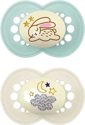 Mam Orthodontic Pacifiers Silicone Moon / Rabbit Turquoise / Cream Night for 6-16 months 2pcs