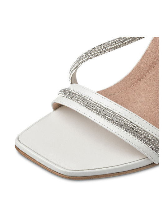 Din piele Sandale Anatomici cu strasuri White Pearl