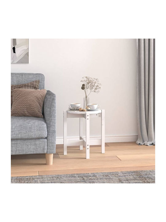 Round Solid Wood Side Table White L42.5xW42.5xH45cm